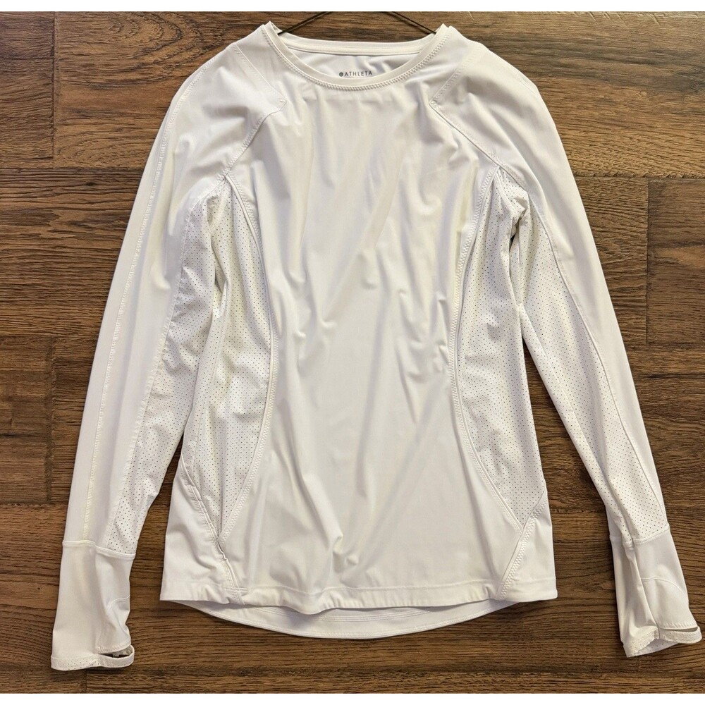 Athleta White Long Sleeve Performance Top Thumbholes Side Zip Pocket Women’s M
